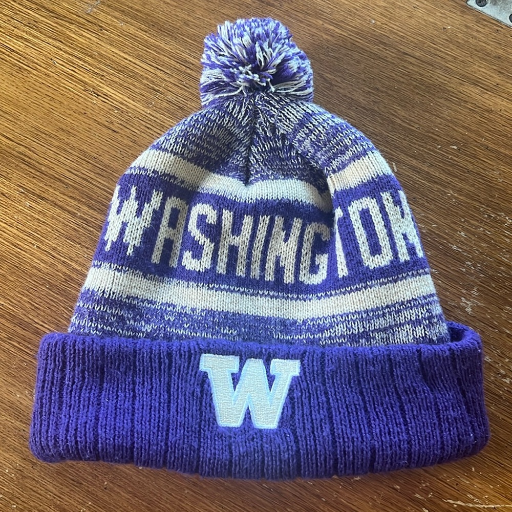 Washington Purple and White Knit Beanie